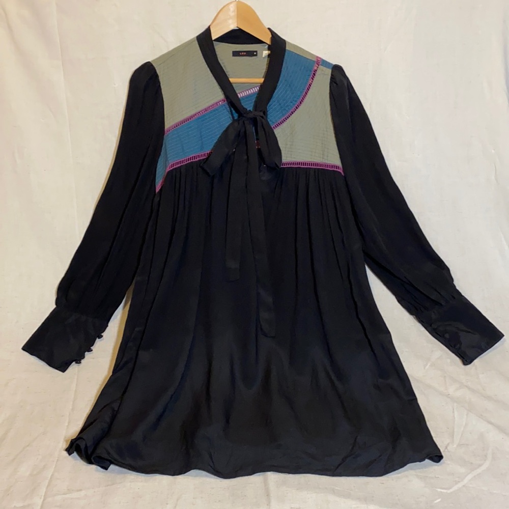 Silk Swing Dress, Asymmetrical Patterned Yoke